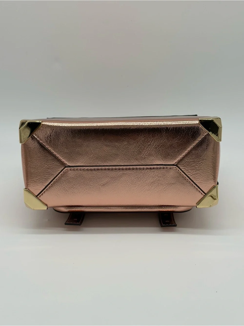 Metallic Rose Gold Structured Satchel Handbag